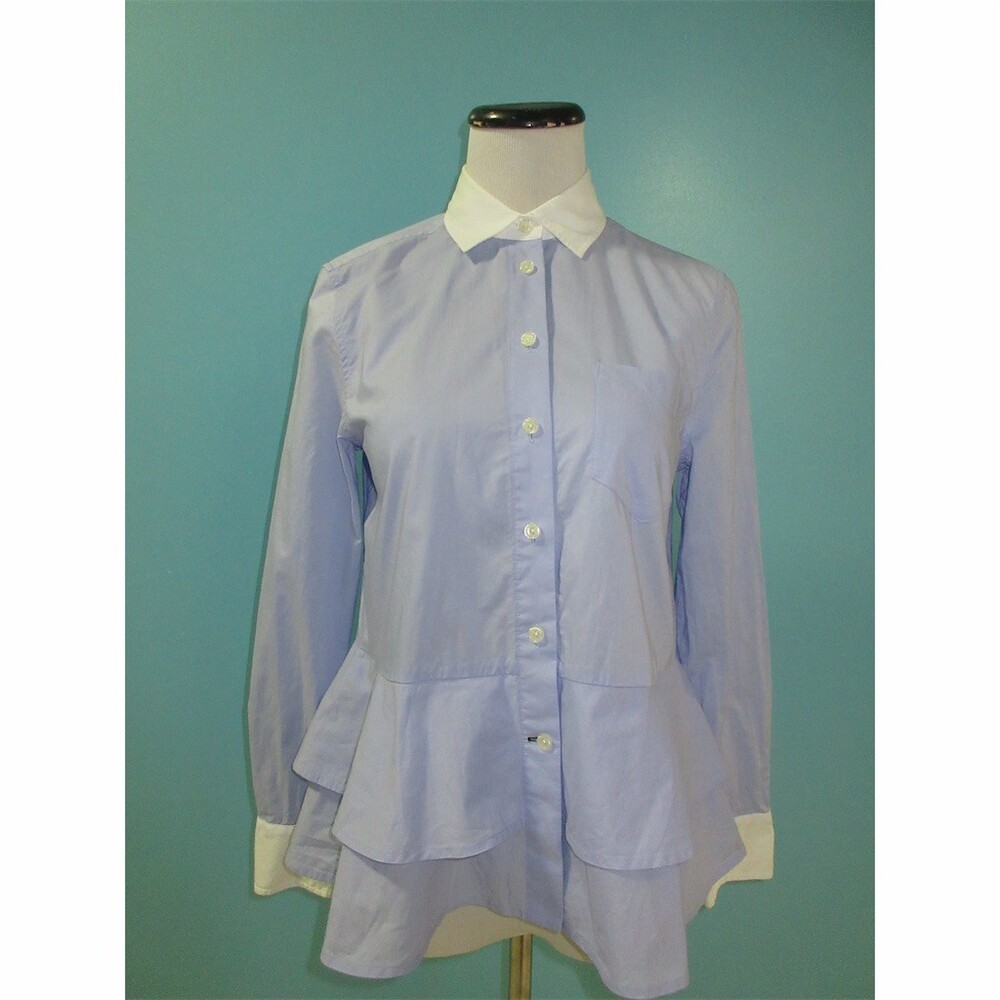 Kate Spade New York  Button-Up Shirt Womens XS Blue Peplum Ruffle Work Casual